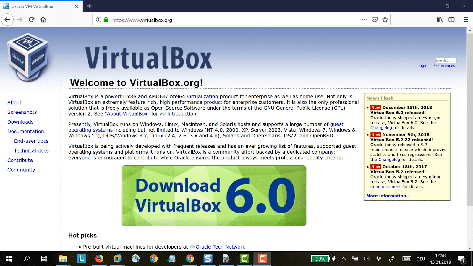 Die aktuelle Version von VirtualBox herunterladen